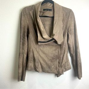 Zara Faux Vegan Suede Moto Jacket Asymmetrical Zip Fitted Draped Collar M